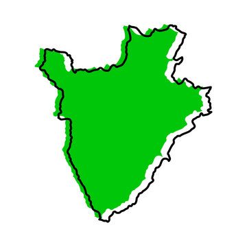 Burundi map from black contour curves lines with a green shifted silhouette on white background