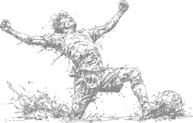 Fototapeta premium Dynamic soccer player celebrating a goal with joyful pose and intense energy