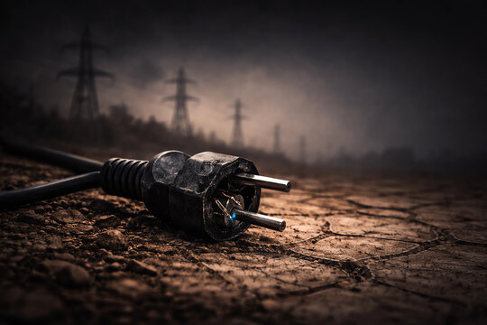 Electricity Energy Crisis Concept Poster with Broken Power Cable and Dark Background Power Shortage Theme
