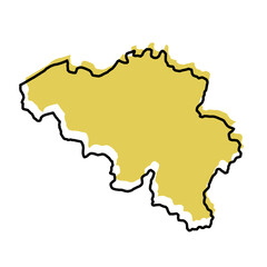 Obraz premium Belgium map from black contour curves lines with a yellow shifted silhouette on white background