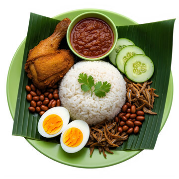 Nasi Lemak traditional Malaysian meal isolated on transparent background