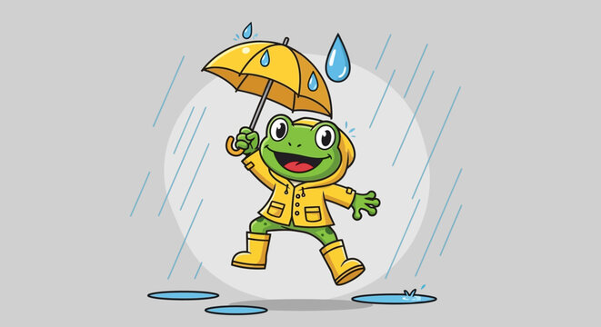 Kermit the Frog cartoon character in rain.