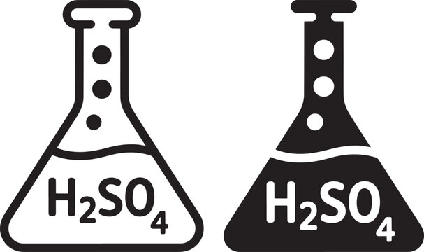 Two conical flasks displaying the chemical formula for sulfuric acid