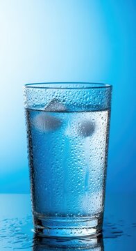 Clear, icy cold water in a glass sweating profusely with condensation, symbolizing vital thirst quenching and healthy refreshment after physical activity, droplets, cold, beverage