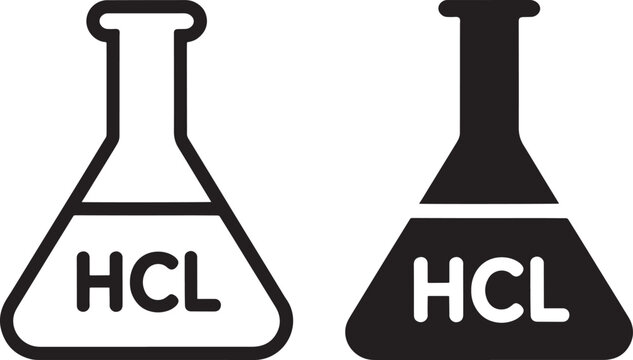Two conical flasks displaying hcl symbols in a black and white design