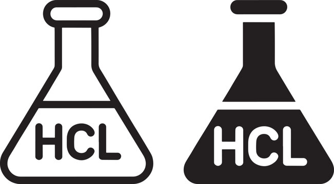 Two beakers displaying hcl are shown in black and white