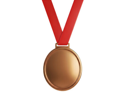Gold medal on red ribbon, award symbol