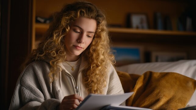 Adult child alone in childhood bedroom sorting through parent financial records and jewelry box, processing both emotional and material inheritance complexities, ideal for life transitions and