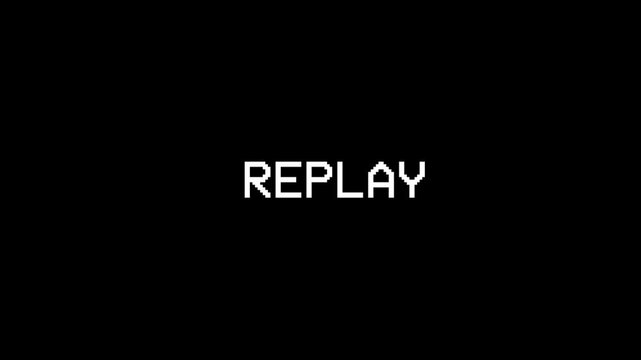 Simple replay sign icon animation on black background. Modern replay text. 4k video