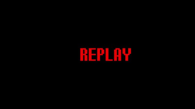Replay text animation on black background. 4k video