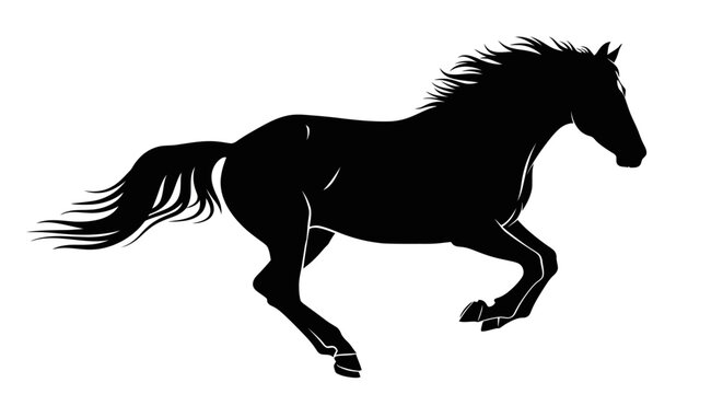 Black Horse Silhouette Running Freely.