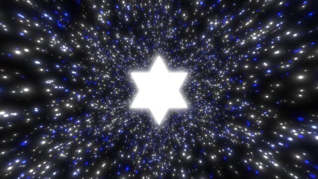 Glowing Star of David with luminous particles. Hanukkah, Yom Kippur, Passover