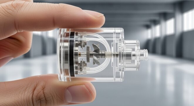 Clear atomizer being held in hand with focus on intricate details and design. This atomizer showcases craftsmanship and functionality, designed for optimal vaping experience and customization.