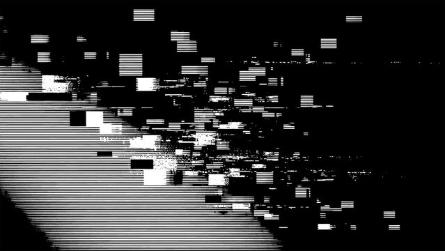 Glitchy distorted digital noise background with black and white pixels texture design isolated on transparent background