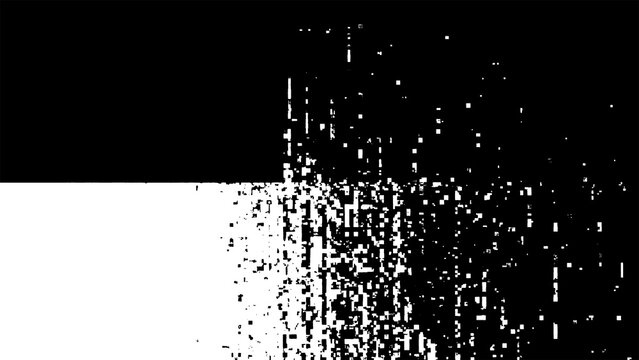 Glitchy black and white digital noise background with pixelated effect texture design isolated on transparent background