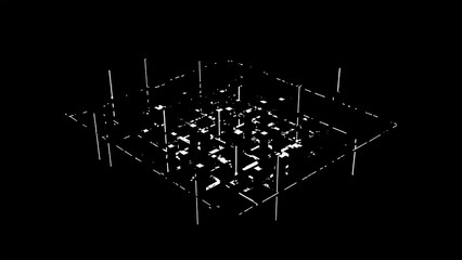 White lines forming a complex 3d structure on a black background texture design isolated on transparent background