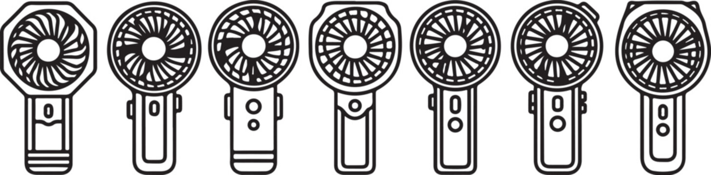 A collection of seven fancy lamps with intricate lampshades and ornate bases Vector