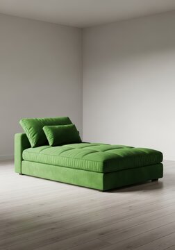 Luxurious upholstered divan resting on a light wooden floor in a spacious, modern residential living room, emphasizing comfort and elegant interior design, interior, architectural, furnishing