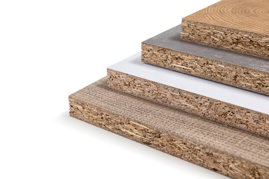 Chipboard samples on white background, including clipping path