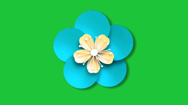 blue flower with soft petals and yellow center on green background simple loop animation for nature design