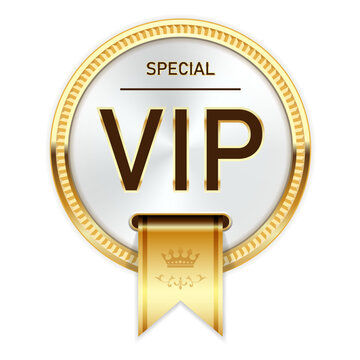VIP product, medal with golden ribbon, Very, Important, Person badge or insignia, special elite client, vector