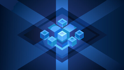 Abstract geometric composition featuring stacked glowing blue cubes © Nipa