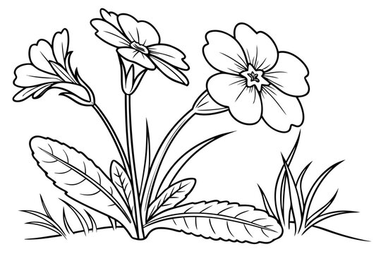 coloring page lineart the primrose flower black vector