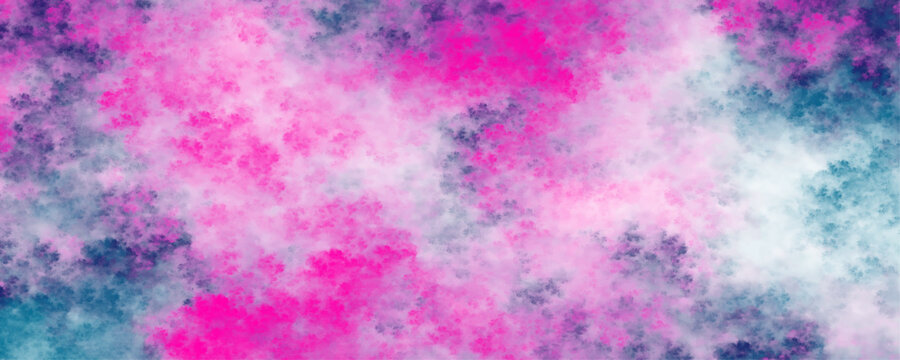 Abstract pink and blue fractal cloud texture background. This vibrant watercolor-inspired diffusion establishes a highly sophisticated foundation for premium digital compositions.