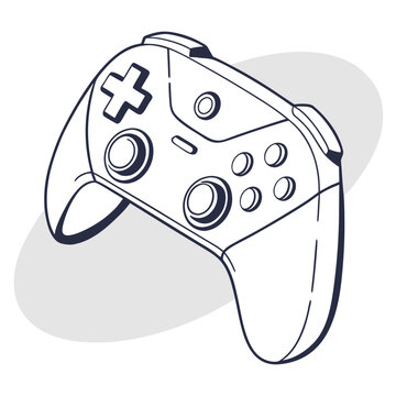 A minimalist line drawing depicts a white nintendo switch pro controller showcasing its ergonomic design and button layout high quality professional detailed