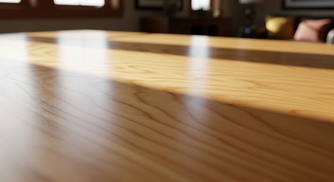 Honey colored maple wood showing fine curly grain with warm light and reflections