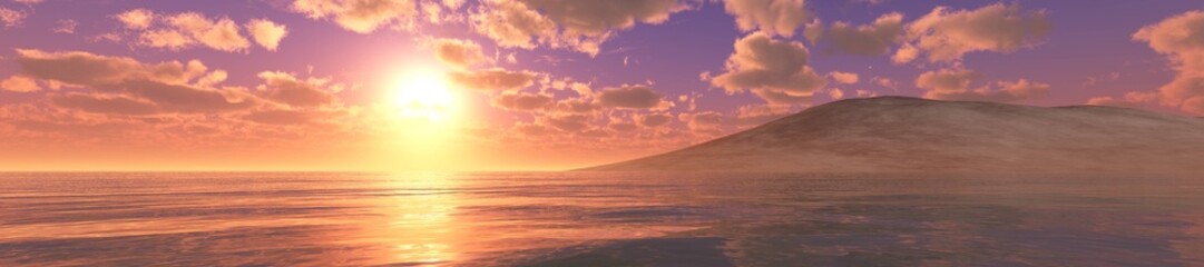 Obraz premium Panorama of sea sunset, ocean sunrise, seascape, 3d rendering 