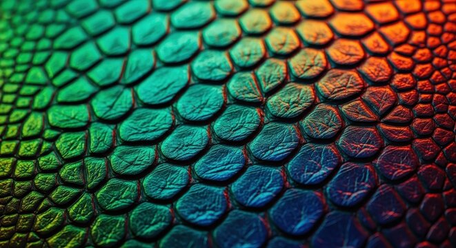 Intricate macro close-up showcasing the dense, overlapping texture of shimmering reptile skin scales, highlighting natural pattern and protective armor, segmented, rough, camouflage