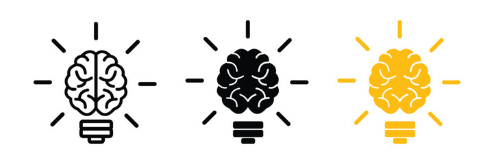 Human Brain lightbulb icon vector illustration. Creative idea icon with light bulb and brain. Human Brain lightbulb symbol line, fill, and color icon for graphic and web design collection © SparkJ Design
