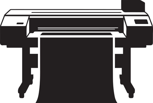 Professional wide format inkjet printer silhouette producing large banner paper roll for commercial printing industry and advertising services