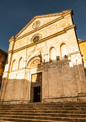 Obraz premium Duomo di Montepulciano facade with steps, Tuscany, Italy.