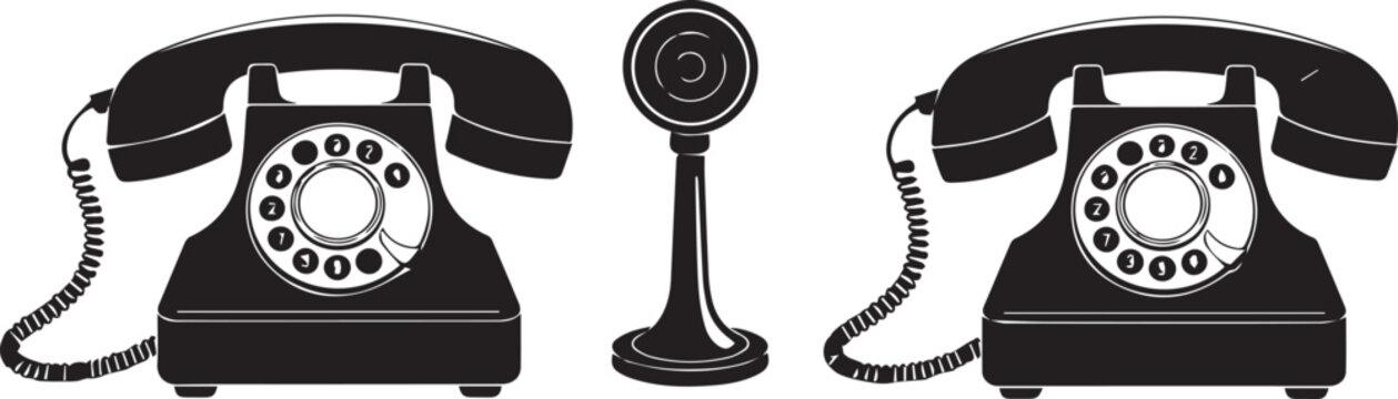 Vintage rotary telephones with a classic stand and handset