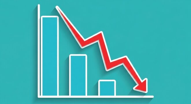Bar Chart Decline with Downward Red Arrow Financial Loss Concept Minimalist Flat Design