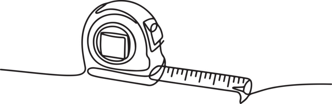 Tape measure, Construction tape, length measurement one line art  One line draw graphic design vector