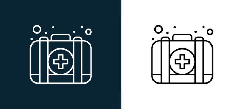 Two-color first aid kit outline icon pair in black and white, editable stroke vector illustration for web, mobile apps, UI design, branding, and print from Coronavirus