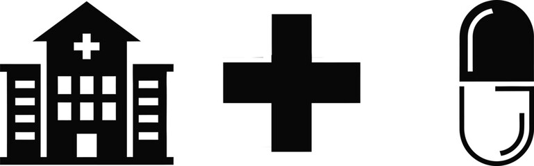 Obraz premium Hospital Building and Pharmacy Icons for Nurse Day Medical Symbols