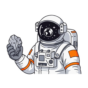 Vector illustration of an astronaut holding a rock