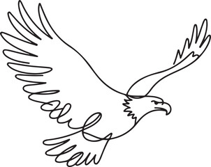 Obraz premium Flying eagle simple line art illustration. Continuous one line draw of flying bald eagle design. One line draw graphic design vector