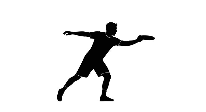 Silhouette Athlete Throwing Disc Frisbee, Sports Action