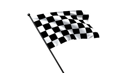 Isolated waving checkered flag on a pole, finish line victory symbol for racing © Aliona