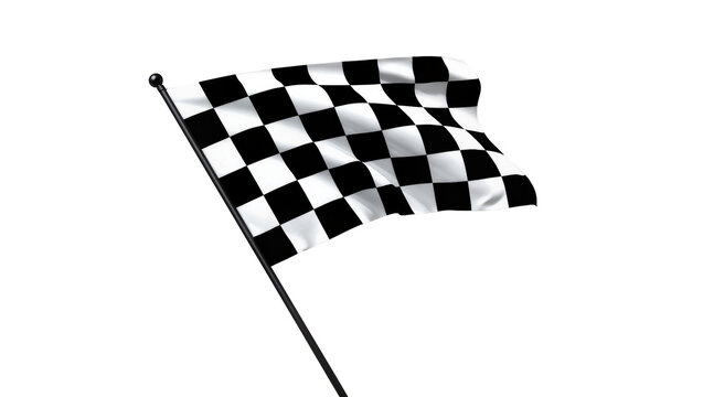 Isolated waving checkered flag on a pole, finish line victory symbol for racing