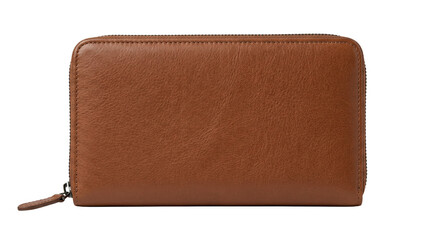 Brown leather zip around wallet on black background © BTG
