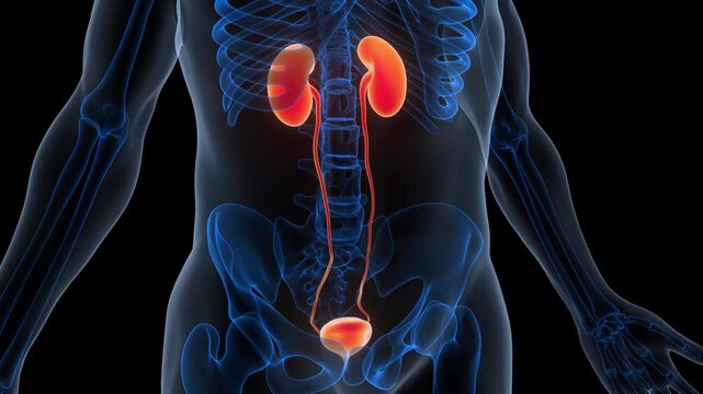 Human Urinary System Kidneys with Bladder Anatomy Animation Concept