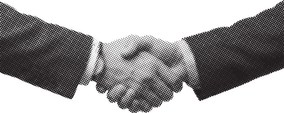 retro halftone business handshake between two men dot pop art vector illustration