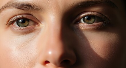 Fototapeta premium Extreme close up of human green eyes looking forward with natural light