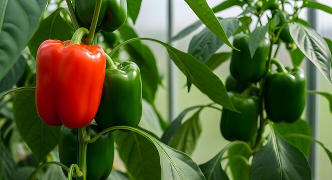 Vibrant bell peppers growing in a greenhouse a colorful display of fresh produce and agricultural abundance